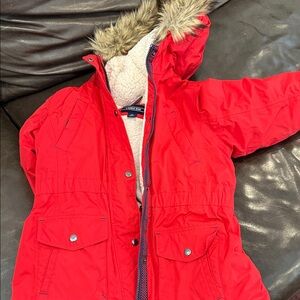Landsend Red Kids Jacket with Faux Fur Trim